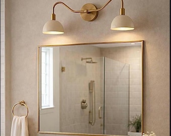 Mid Century Brass Double Vanity Light | Bathroom Wall Sconce