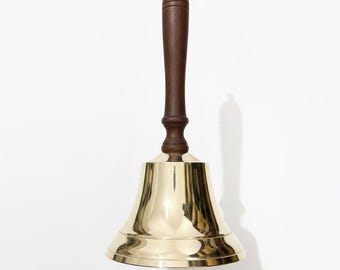 Campanello a mano in ottone lavorato a mano con manico in legno – Campanello vintage per scuola, meditazione o scrivania dell'insegnante