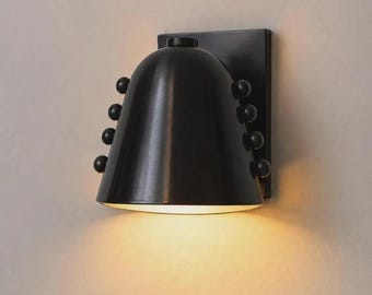 Handmade Brass Cone Sconce | Mid-Century Modern Rivet Wall Light