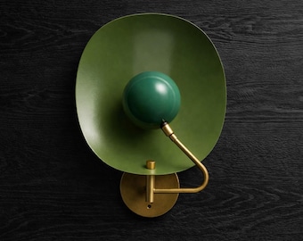 Handmade Green Wall Sconce – Mid-Century Modern Brass Light