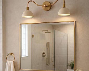 Mid Century Brass Double Vanity Light | Bathroom Wall Sconce