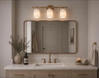 Alabaster Brass 3-Light Bathroom Vanity Wall Sconce | Mid-Century Modern Luxury Marble Stone Shade Fixture
