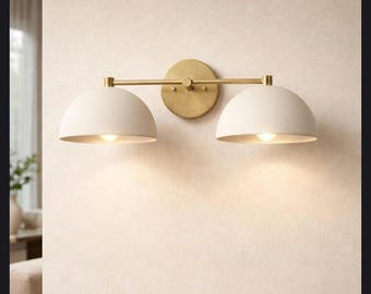 Mid Century Brass Double Vanity Light | Bathroom Wall Sconce