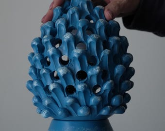 Lampada pigna siciliana in ceramica - Lampada artigianale blu