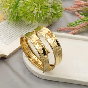 Wide Brass Hammered  Armlets, Boho Upper Arm Cuff.
