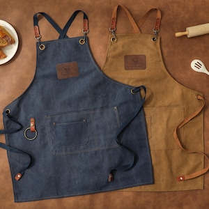 Delantal personalizado para hombre con nombre, delantal de lona para taller, delantal de chef, delantales personalizados para hombre, regalo para papá, esposo, chef, Día del Padre