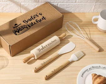 Set di utensili da cucina personalizzati, set regalo di pentole da forno, utensili da forno in silicone, regalo di inaugurazione della casa, set di pentole