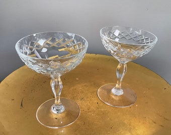 Pair of crystal champagne coupes vintage drink ware barware