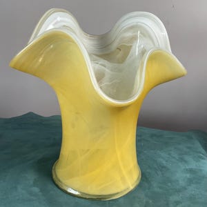 Vintage yellow and white glass  ruffle top  vase Art Studio colored glass yellow collection