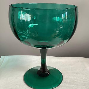 Mid century Empoli teal green pedestal large  glass vase . Italian handcrafted glass