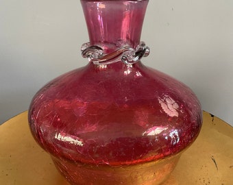 Vintage red crackled glass vase Red collection