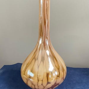 Handmade amber  iridescent glass bulbous tall vase modern decor
