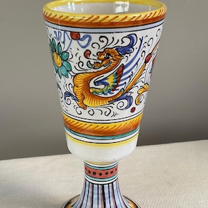 Vintage Deruta ceramic goblet. Italian handmade ceramics  Raffaellesco