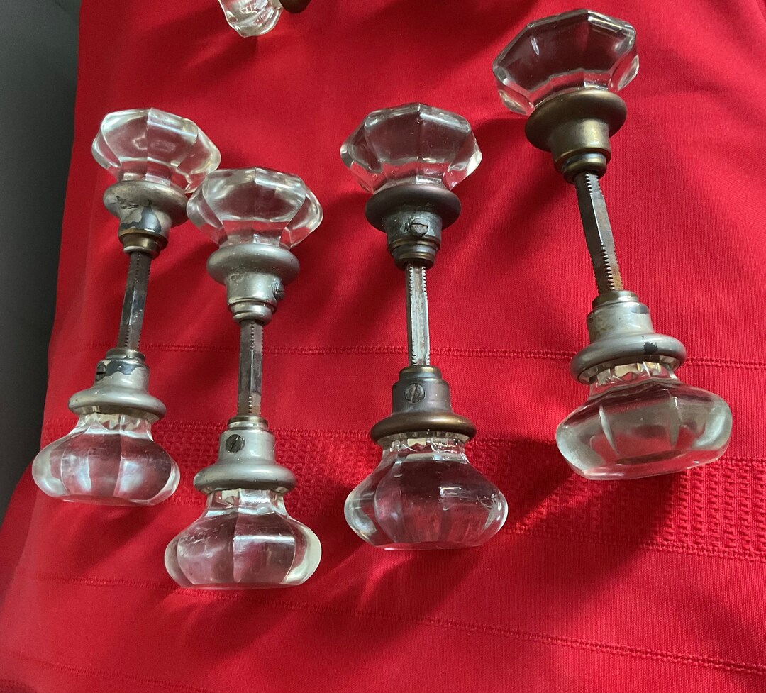 Antique Glass Door Knobs Set With Spindle Etsy