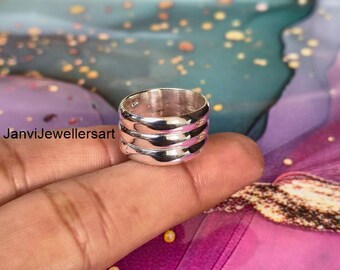 925 Sterling Silver Wide Band, Chunky Triple Band, Thumb