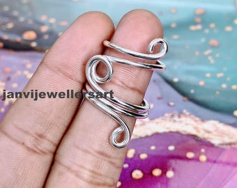 Sterling Silver Spiral Ring, Adjustable Wire Wrapped Swirl, Handmade