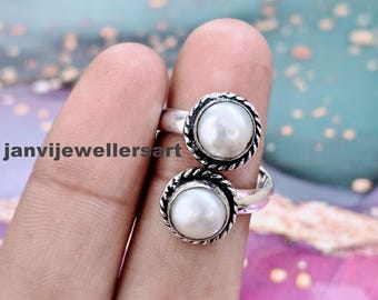 Double Pearl 925 Sterling Silver Statement Ring