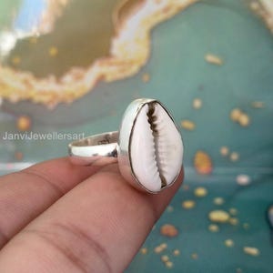 Cowrie Shell Gemstone Ring, Handmade 925 Sterling Silver Ring, Boho Chic Ring, Women Ring, Gift for Her, Dainty Bohemian Ring
