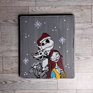 Nightmare, Christmas, Halloween, Jack, Sally, movie, favorite, skeleton, before Christmas, handmade, wood sign, wood plaque, hand painted