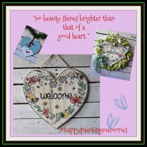 Hand Painted Welcome Wood Heart - Floral Entryway Sign