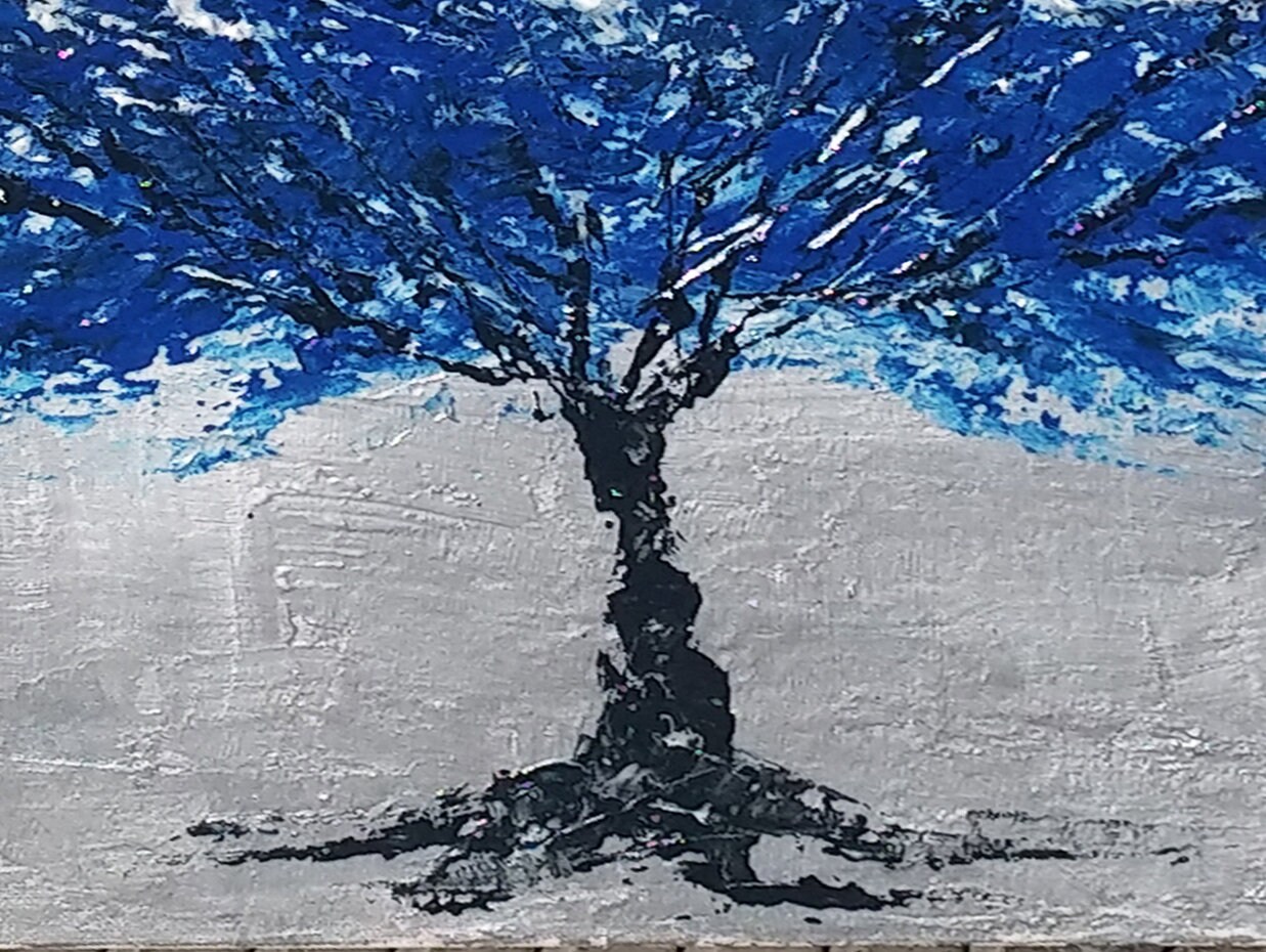 Blue Silver Tree Art Abstract Painting Acrylic Painting Oil Etsy UK