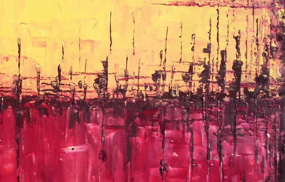 Red Yellow Abstract Acrylic Painting Red Yellow Wall Art Home Etsy