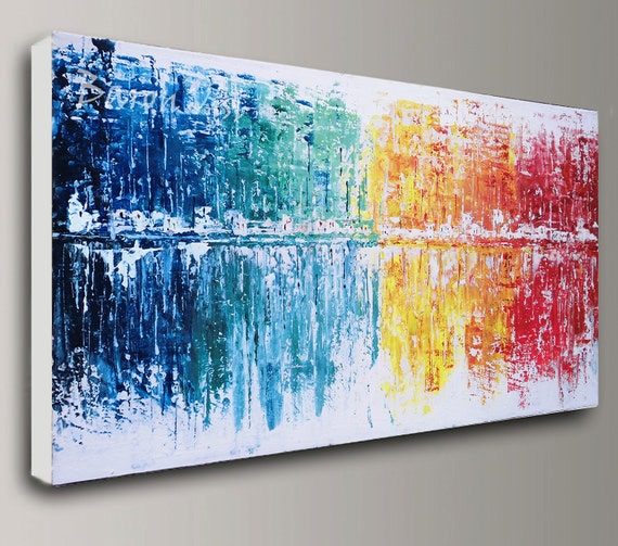 Multi Colour Abstract Acrylic Painting Canvas Large Canvas Home Office  Interior Bedroom Decor Wall Art Palette Knife Red White Yellow Visi 