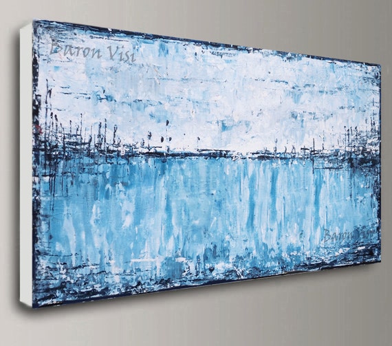 Blue Painting Abstract Painting Acrylic Oil Textured Impasto Canvas Wall  Home Office Interior Decor Palette Knife White Blue Art Visi 