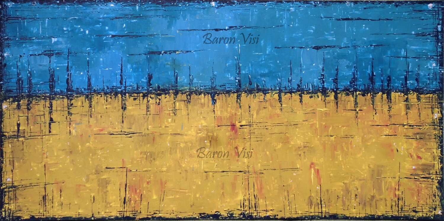 Yellow Blue Art Painting Abstract Yellow Blue Wall Art Home Etsy