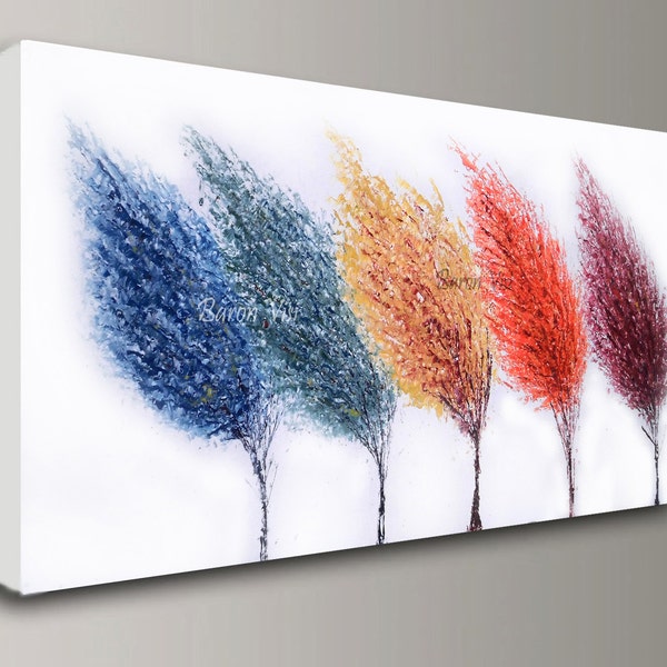 abstract painting Acrylic multi colour trees art original large canvas wall art home office decor modern palette knife Visi custom X