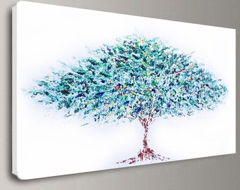 abstract painting Acrylic tree green wall art tree home office interior decor large canvas Textured impasto modern palette knife Fine Visi x