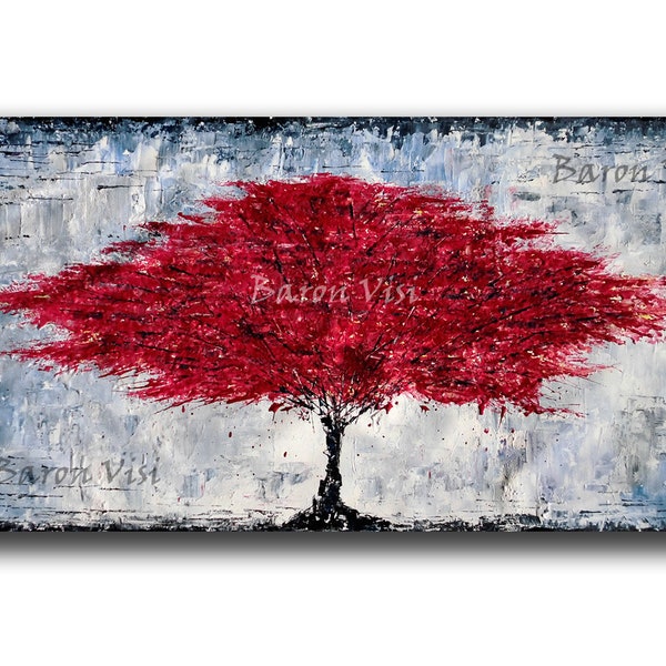 Abstract Painting acrylic painting red tree art painting Oil large canvas palette knife home office interior bedroom decor wall art custom