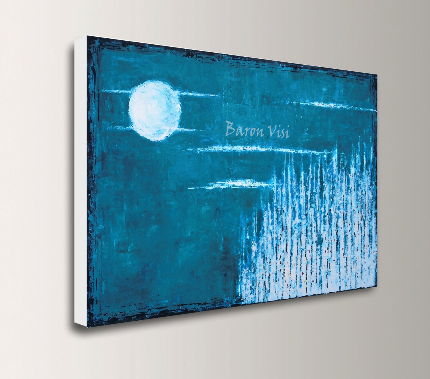 teal blue painting abstract Acrylic original 60x40 wall art Etsy
