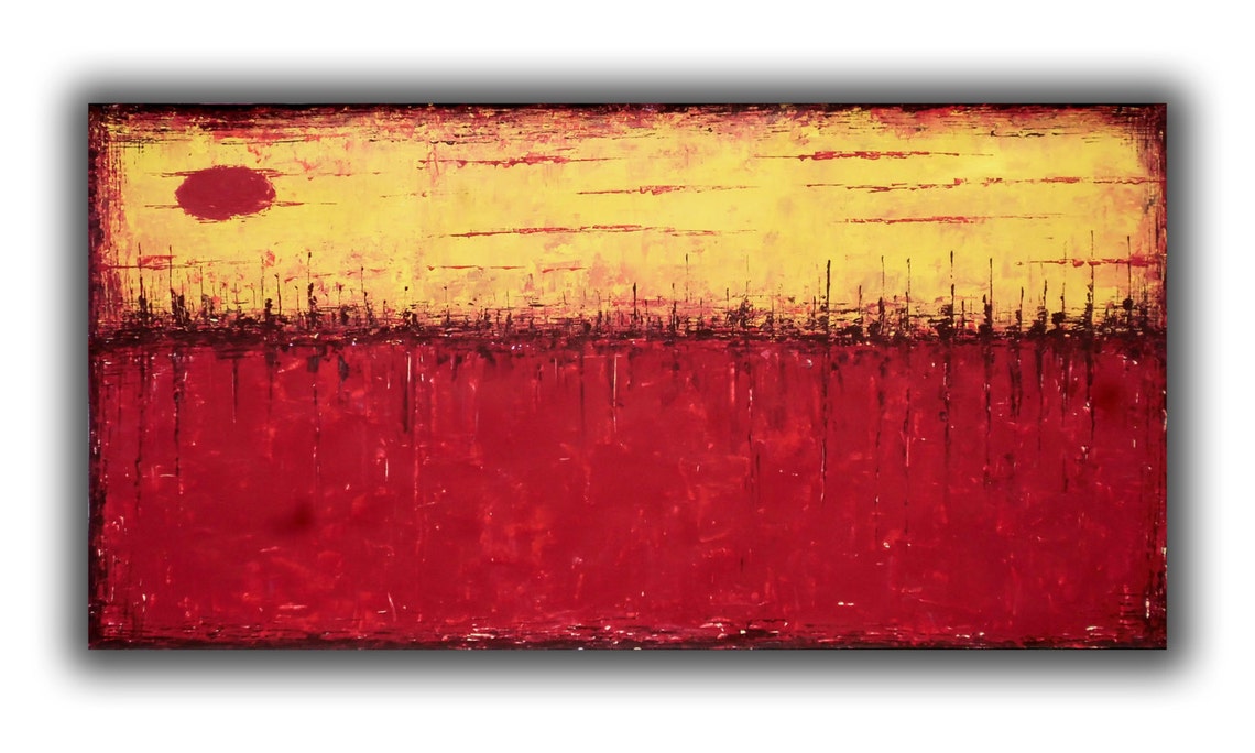 Red Yellow Art Abstract Painting Acrylic Canvas Art Wall Home Etsy