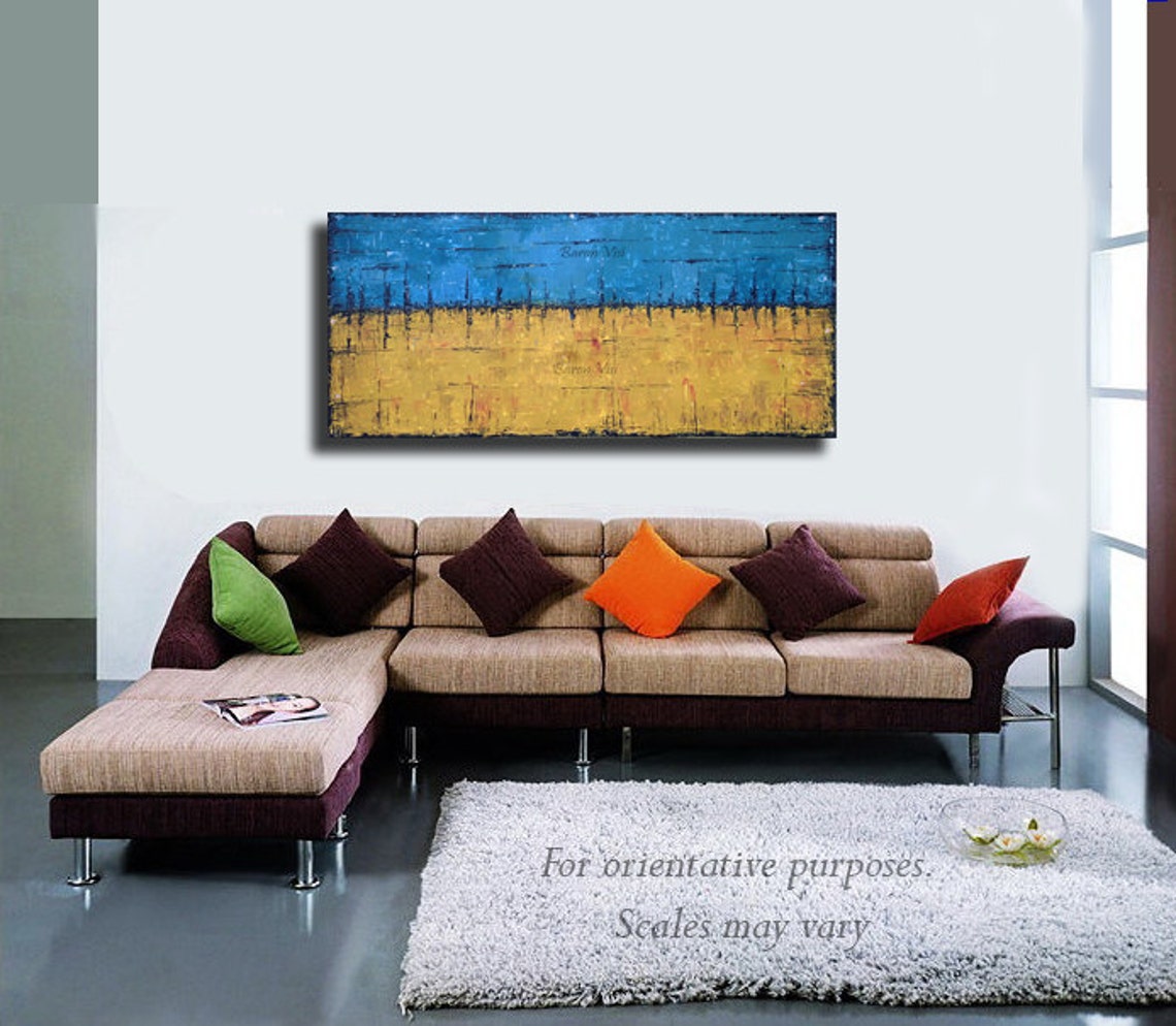 Yellow Blue Art Painting Abstract Yellow Blue Wall Art Home Etsy
