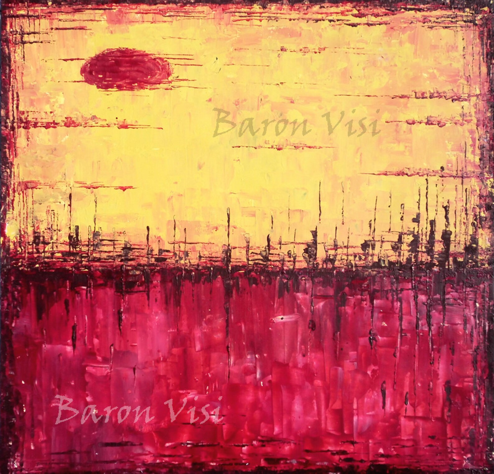 Red Yellow Abstract Acrylic Painting Red Yellow Wall Art Home Etsy