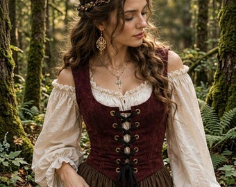 Suede Leather Renaissance Faire Bodice, Medieval Corset Top, Lace-Up Fantasy LARP Costume, Cottagecore Outfit