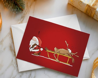 Santa&Eric – Drunken Reindeer – 4x6" Folded Christmas Card with Envelope