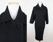 Vintage 50s Black Wool Knit Overcoat, SMALL, 3 4 Sleeves, CADILLAC Double Breasted Black Wool Coat, Minimalist Chic, Made in Italy, Italian