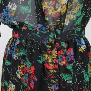 Vintage Black Abstract Floral Print Skirt Set, S / 27 High Waist, Vintage 80s Japanese Ditsy Floral Skirt, Matching Set, Sheer Black Blouse image 4