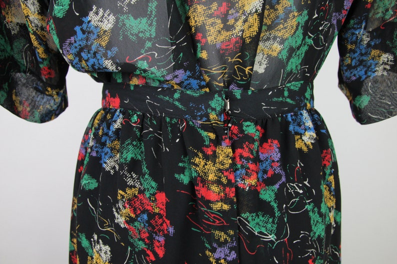 Vintage Black Abstract Floral Print Skirt Set, S / 27 High Waist, Vintage 80s Japanese Ditsy Floral Skirt, Matching Set, Sheer Black Blouse image 4