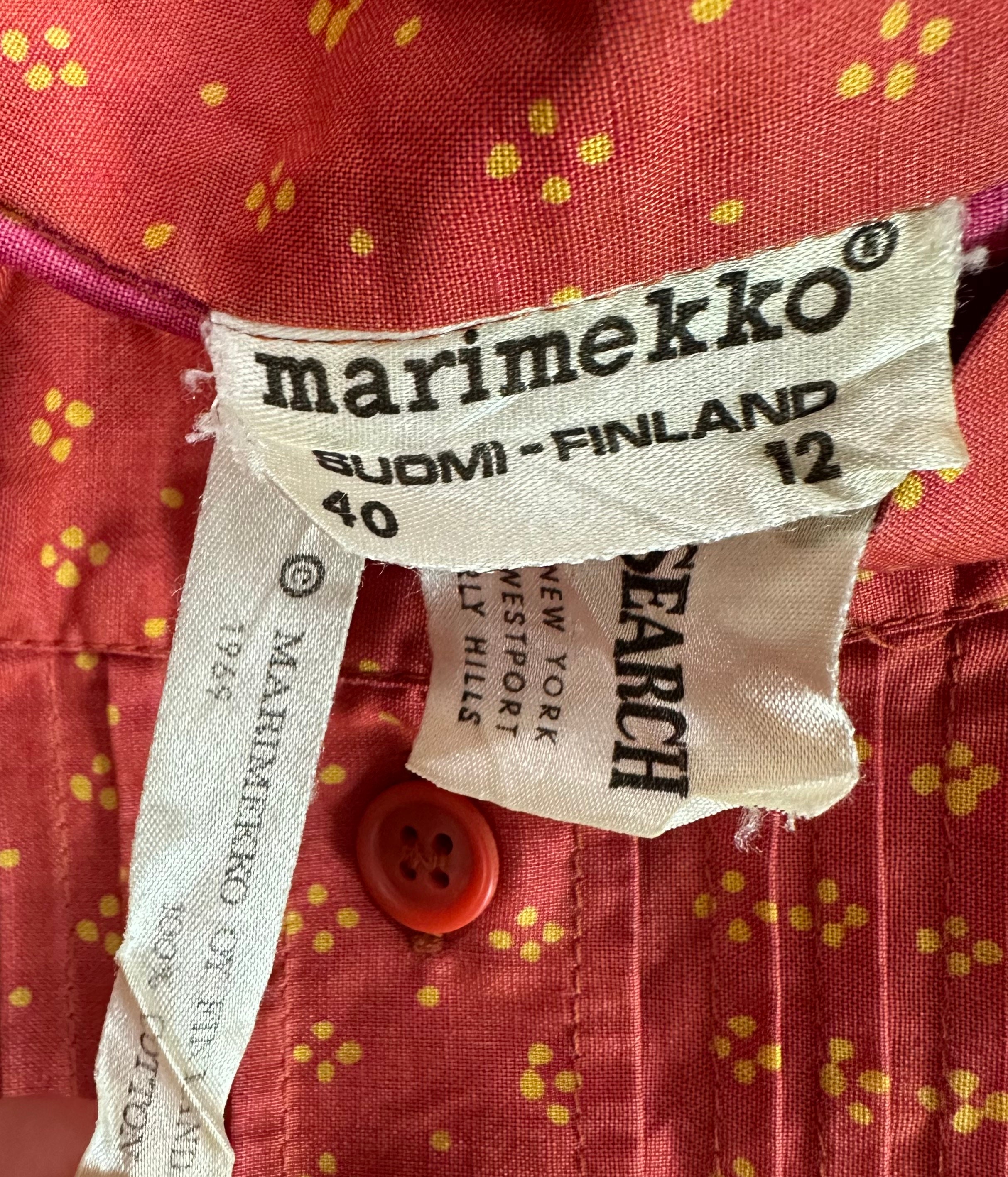 Vintage 60s 70s MARIMEKKO Shift Dress, SMALL, Salmon Pink Orange, Ditsy Floral Print