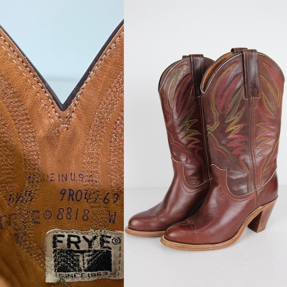 Vintage 70s FRYE Cowboy Boots 5.5 B USA MADE Heeled Brown - Etsy