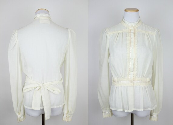 Vintage 70s does Victorian Sheer Cotton Gauze Blou