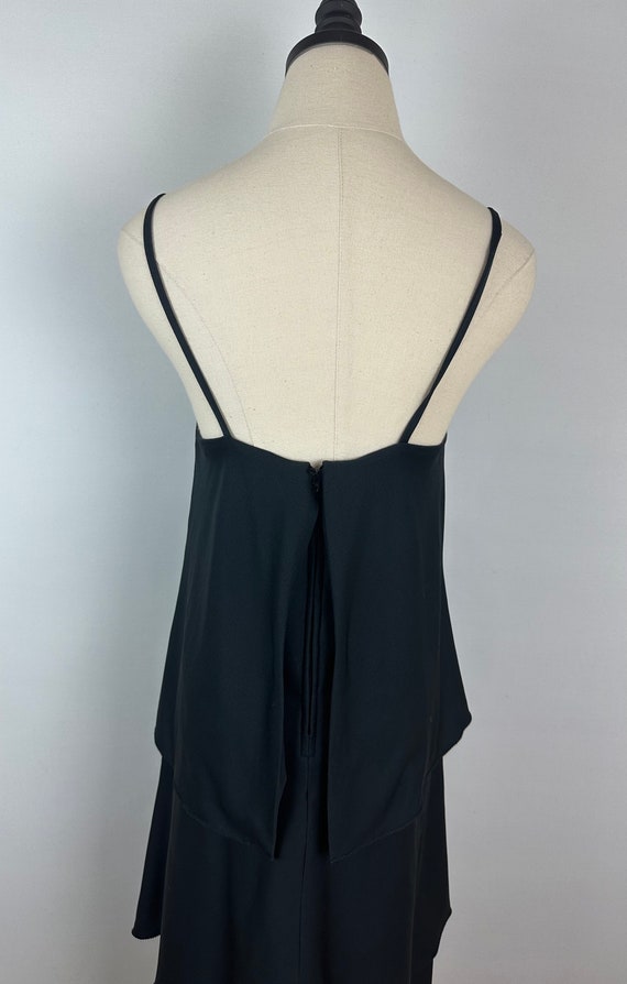 Vintage 70s Tiered Midi Dress SMALL Black Polyest… - image 7