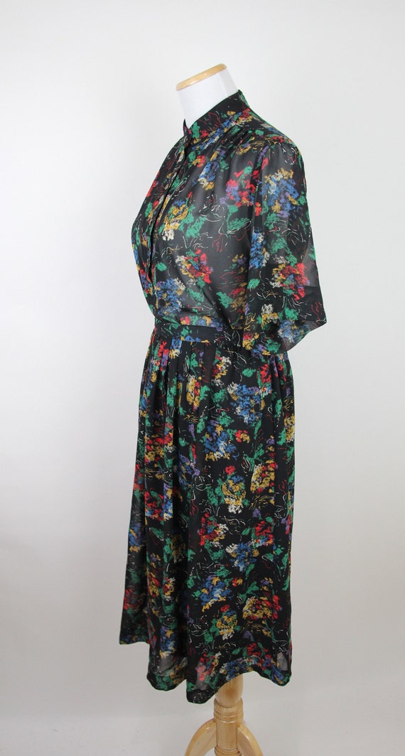 Vintage Black Abstract Floral Print Skirt Set, S … - image 2