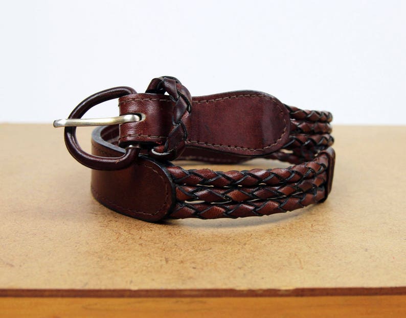 Braided Brown Leather Belt Vintage 90s Ann Taylor Image 0