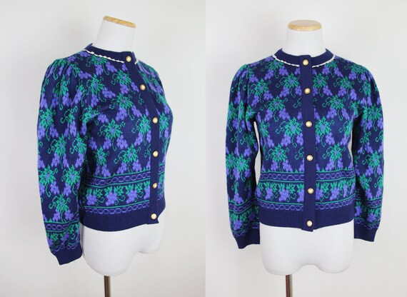 Vintage Grape Cardigan Sweater, Tiny Fit XS, Vintage 90s Fruit 