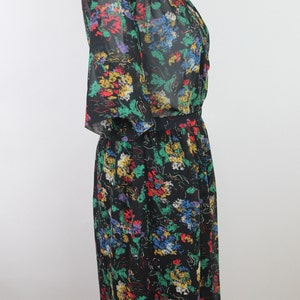 Vintage Black Abstract Floral Print Skirt Set, S / 27 High Waist, Vintage 80s Japanese Ditsy Floral Skirt, Matching Set, Sheer Black Blouse image 5