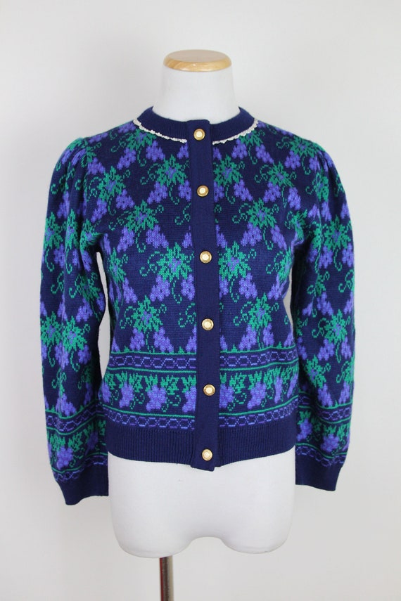 Vintage Grape Cardigan Sweater, Tiny Fit XS, Vinta